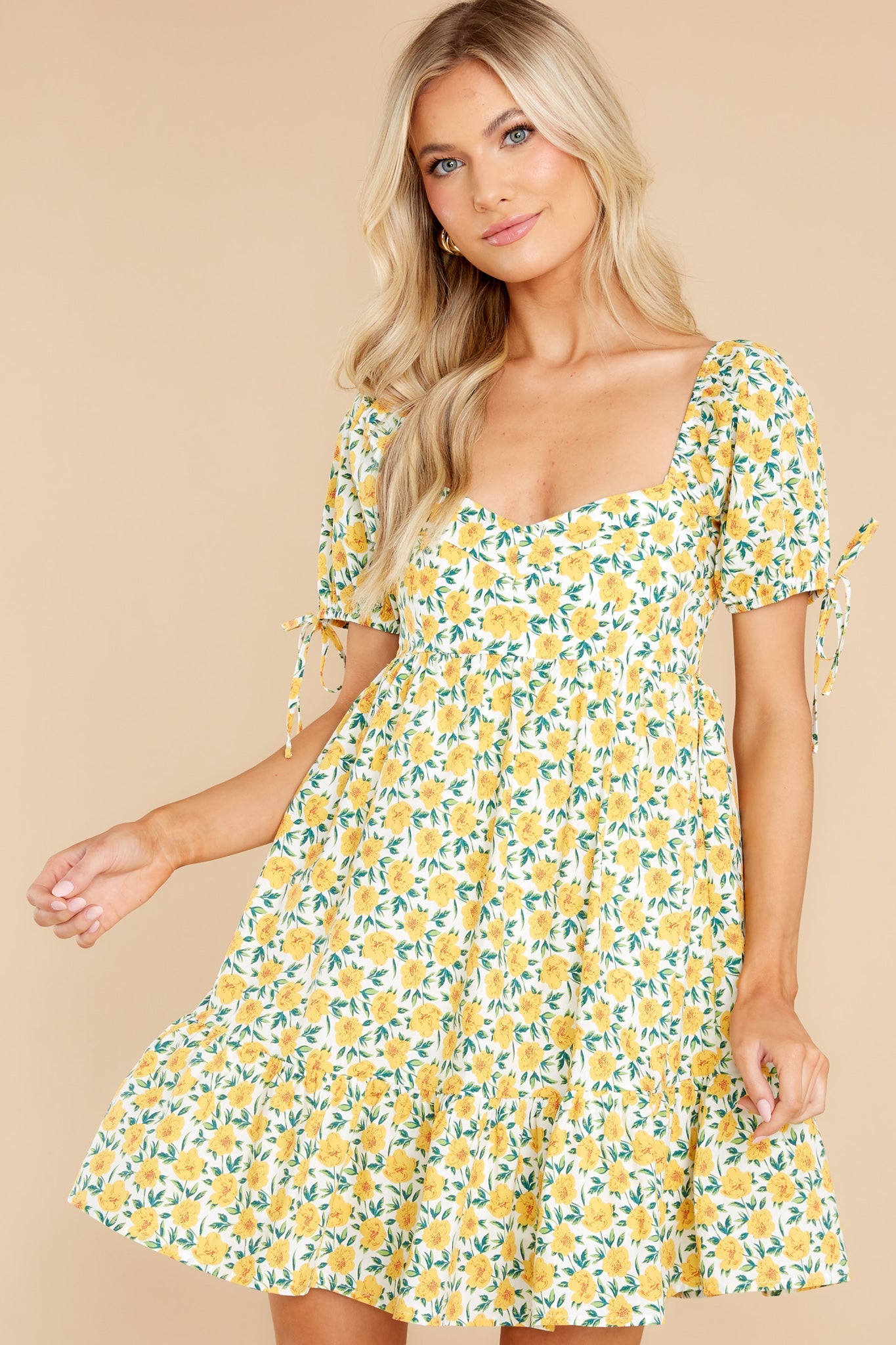 Flower Side Walks Yellow Floral Print Dress