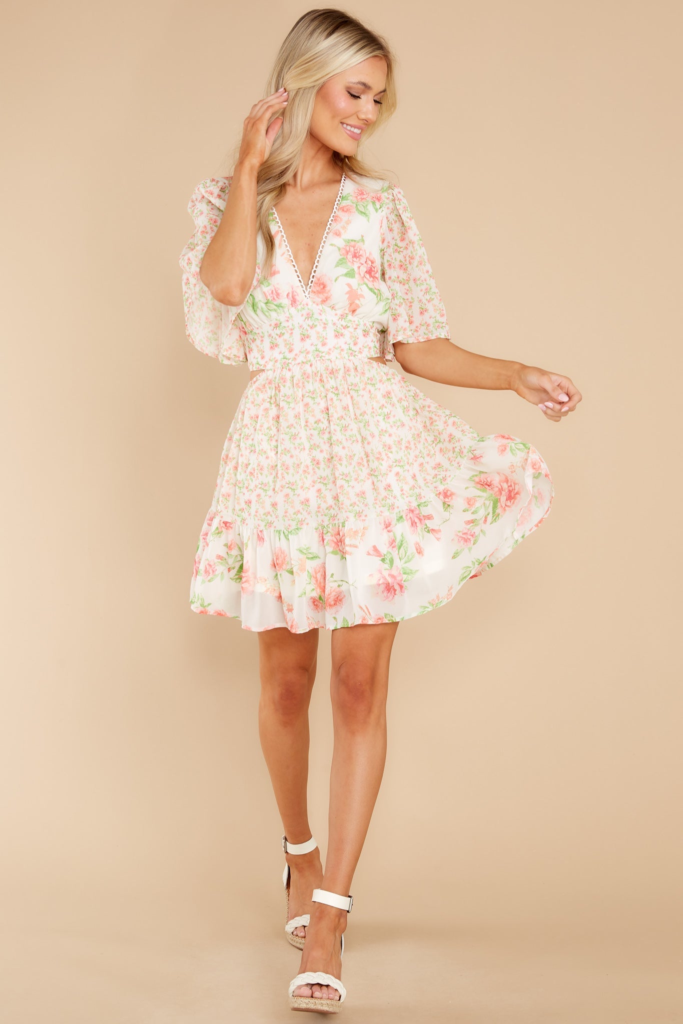 Delicate Hearts Pink Floral Print Dress
