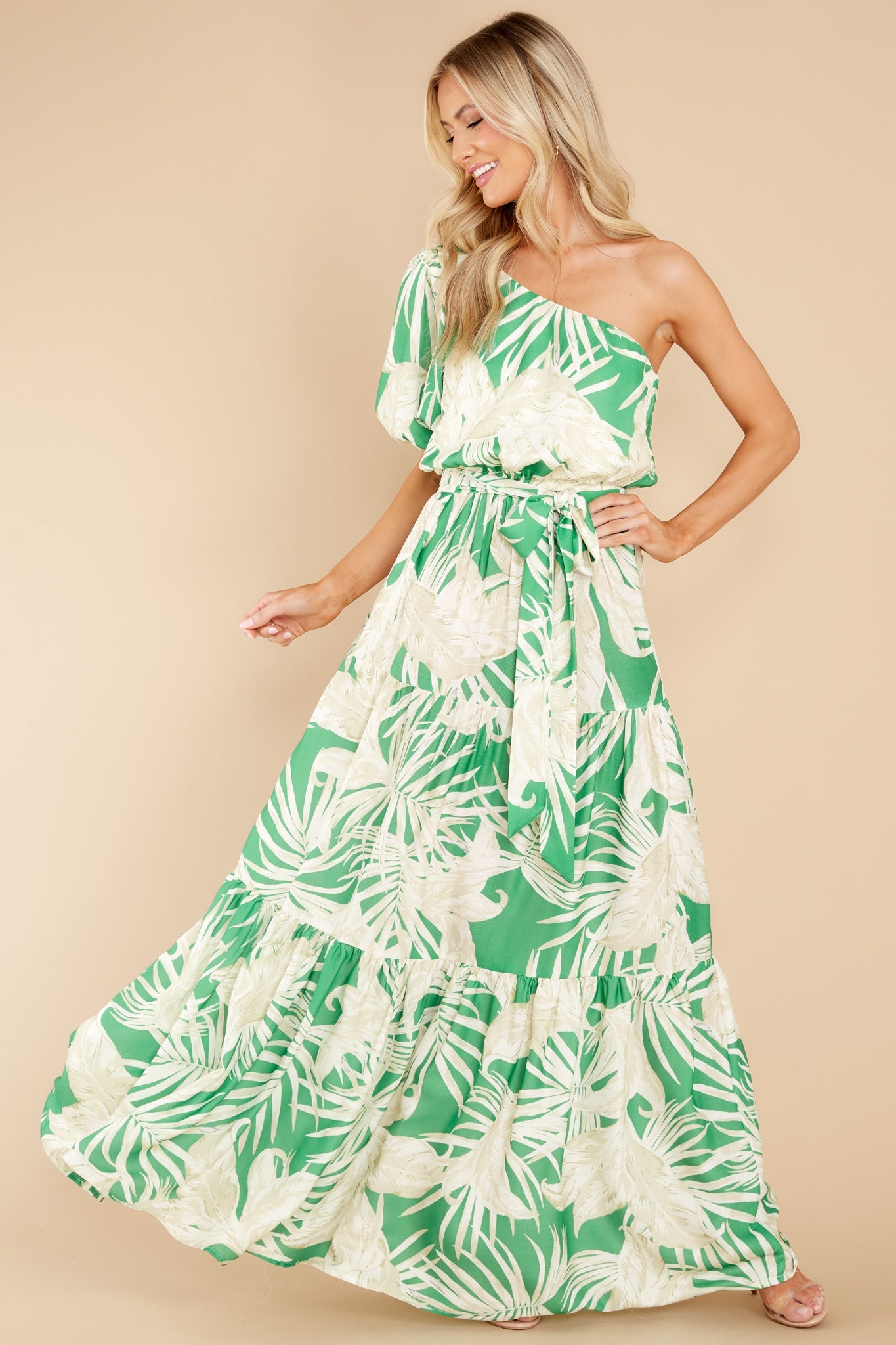 Almost Like Paradise Green Tropical Print Maxi Dress