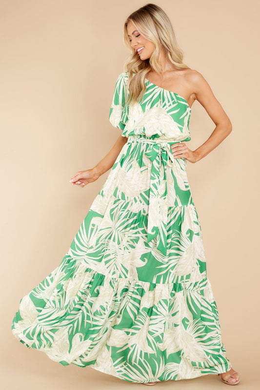 Almost Like Paradise Green Tropical Print Maxi Dress