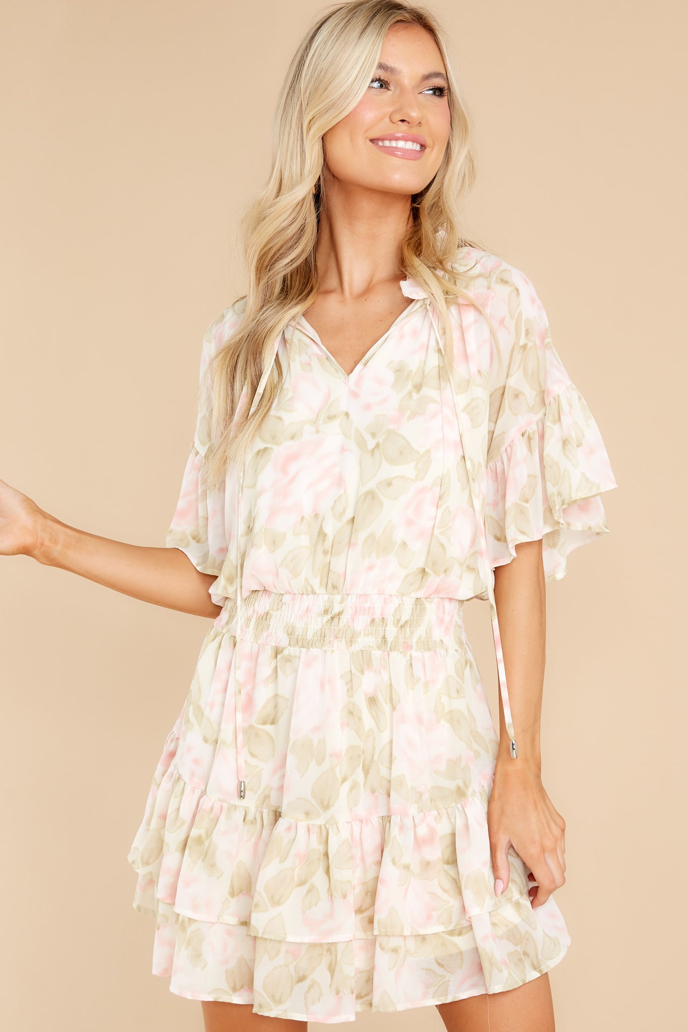 Delighted Feeling Ivory Floral Print Dress