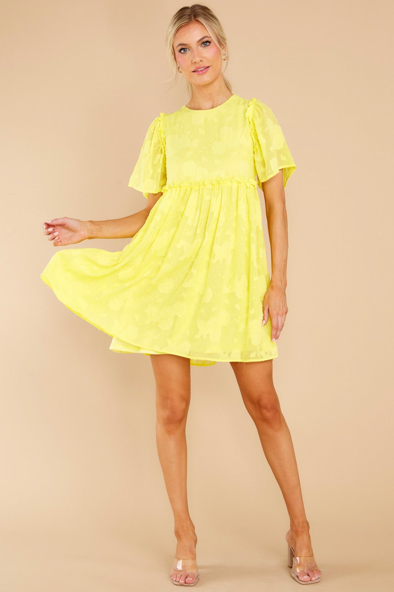 It's Your Turn Lemon Yellow Floral Print Dress