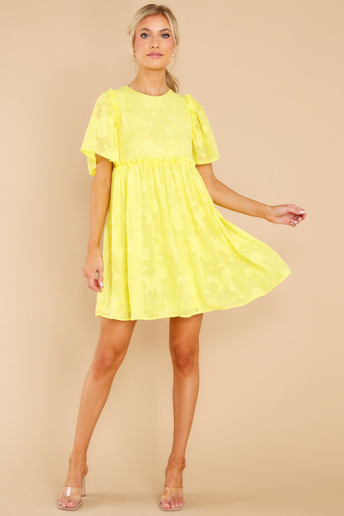 It's Your Turn Lemon Yellow Floral Print Dress