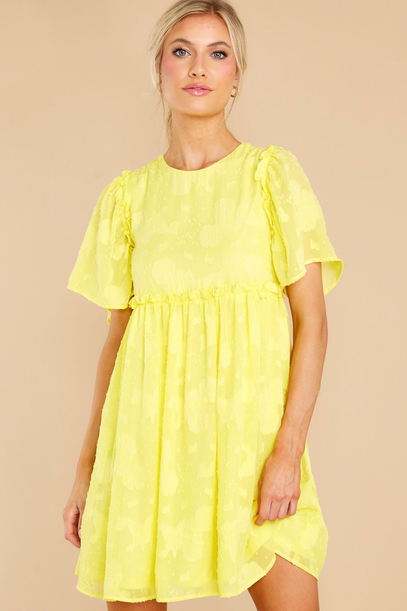 It's Your Turn Lemon Yellow Floral Print Dress