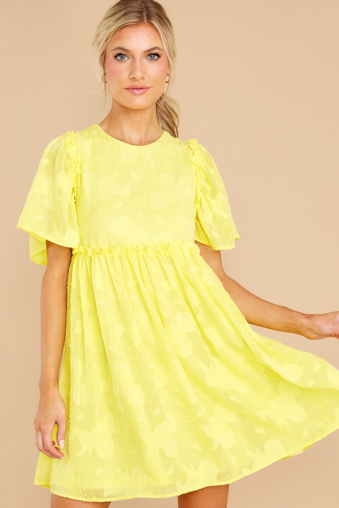 It's Your Turn Lemon Yellow Floral Print Dress