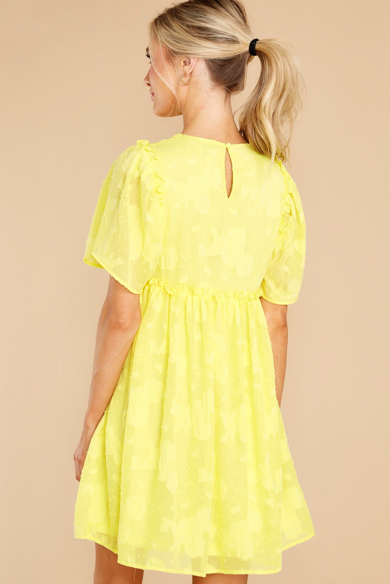 It's Your Turn Lemon Yellow Floral Print Dress