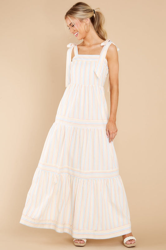 Head In The Clouds White Multi Striped Maxi Dress