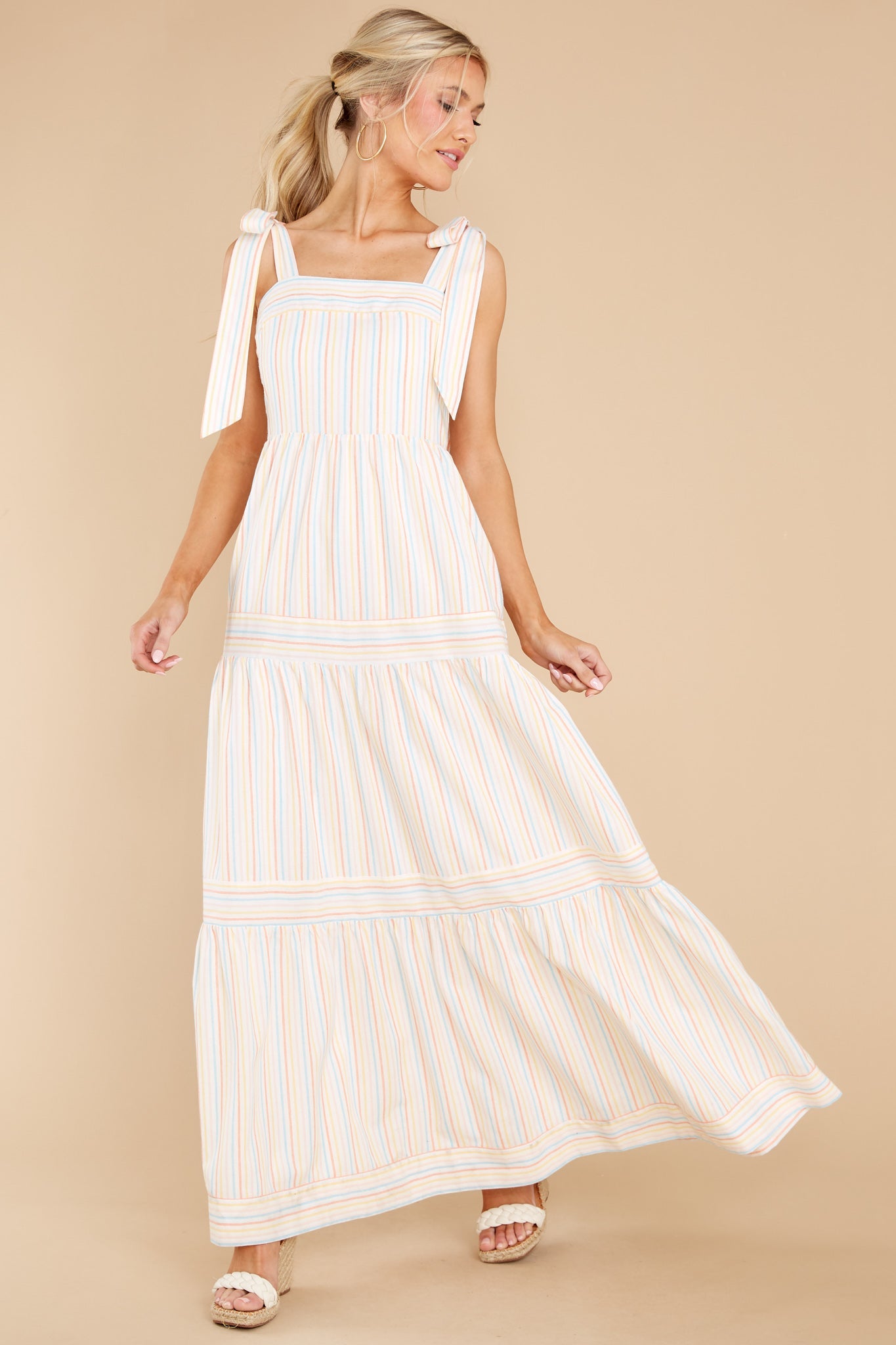 Head In The Clouds White Multi Striped Maxi Dress