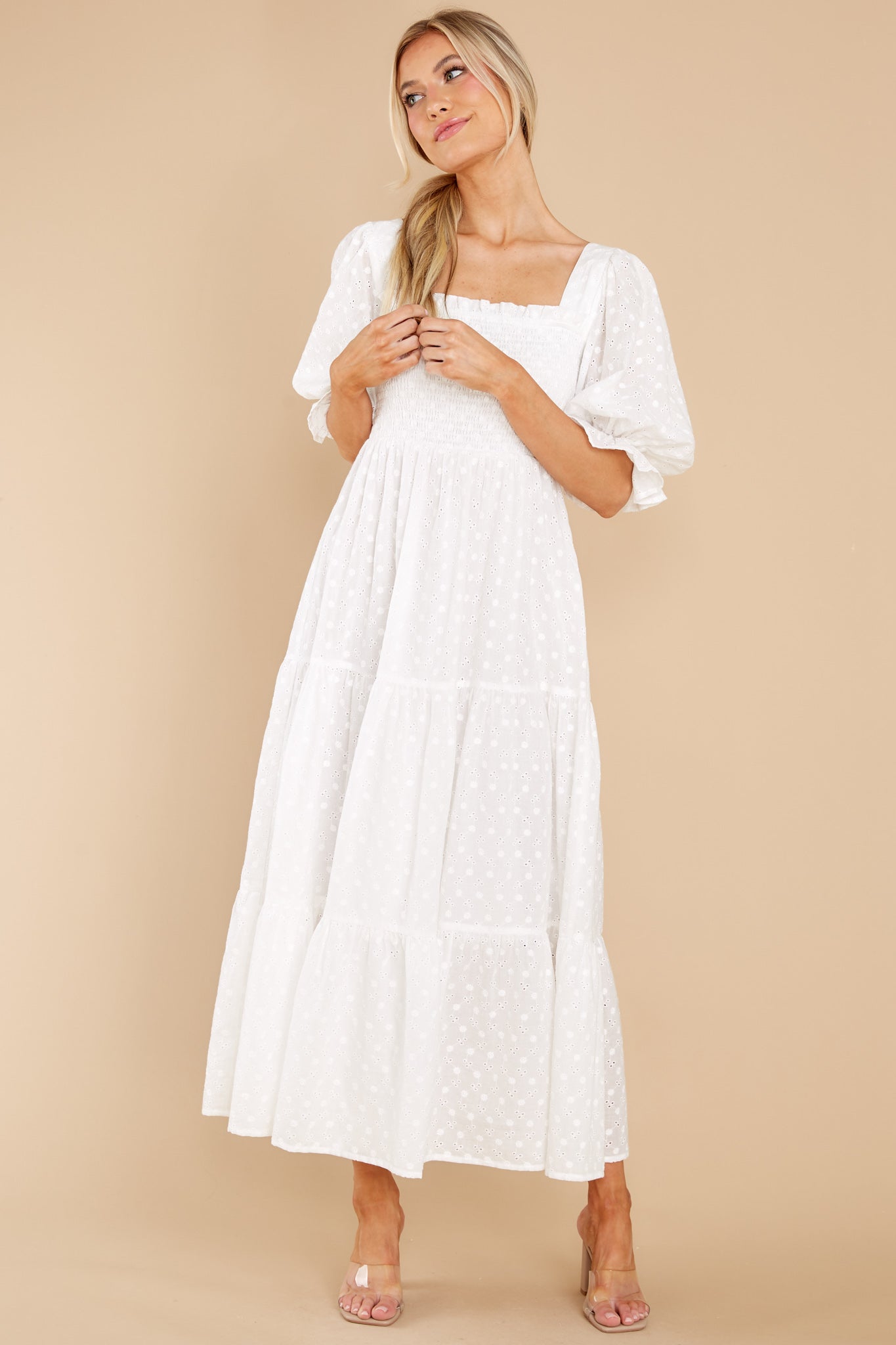 Standard Of Elegance White Midi Dress