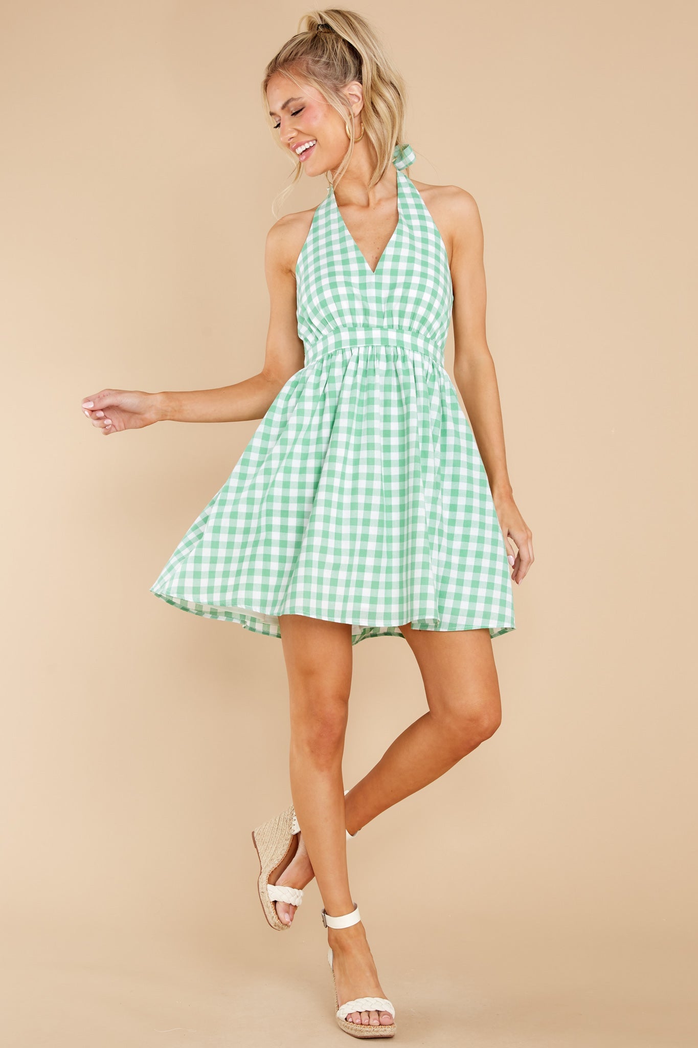 Look My Way Green Gingham Dress