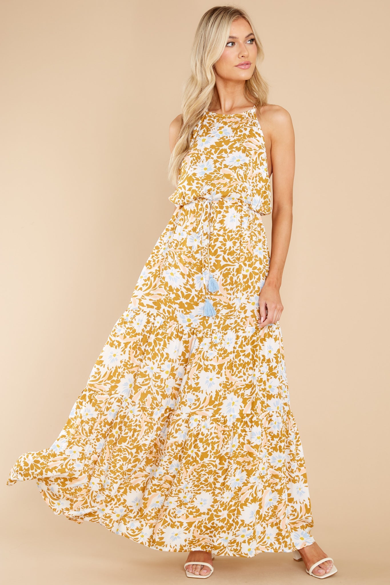 Dare To Believe Goldenrod Floral Print Maxi Dress