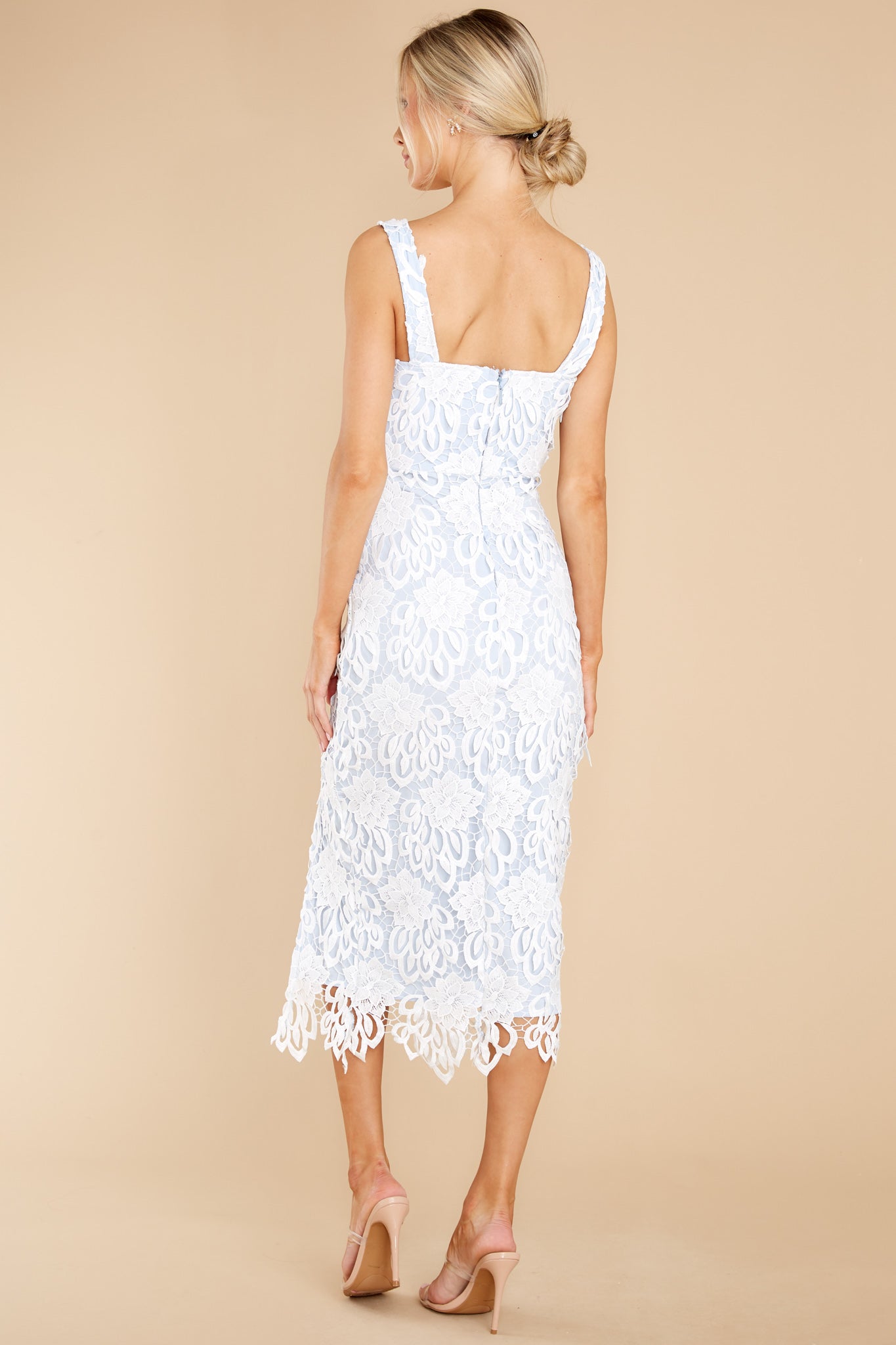 Own The Room Light Blue Lace Midi Dress