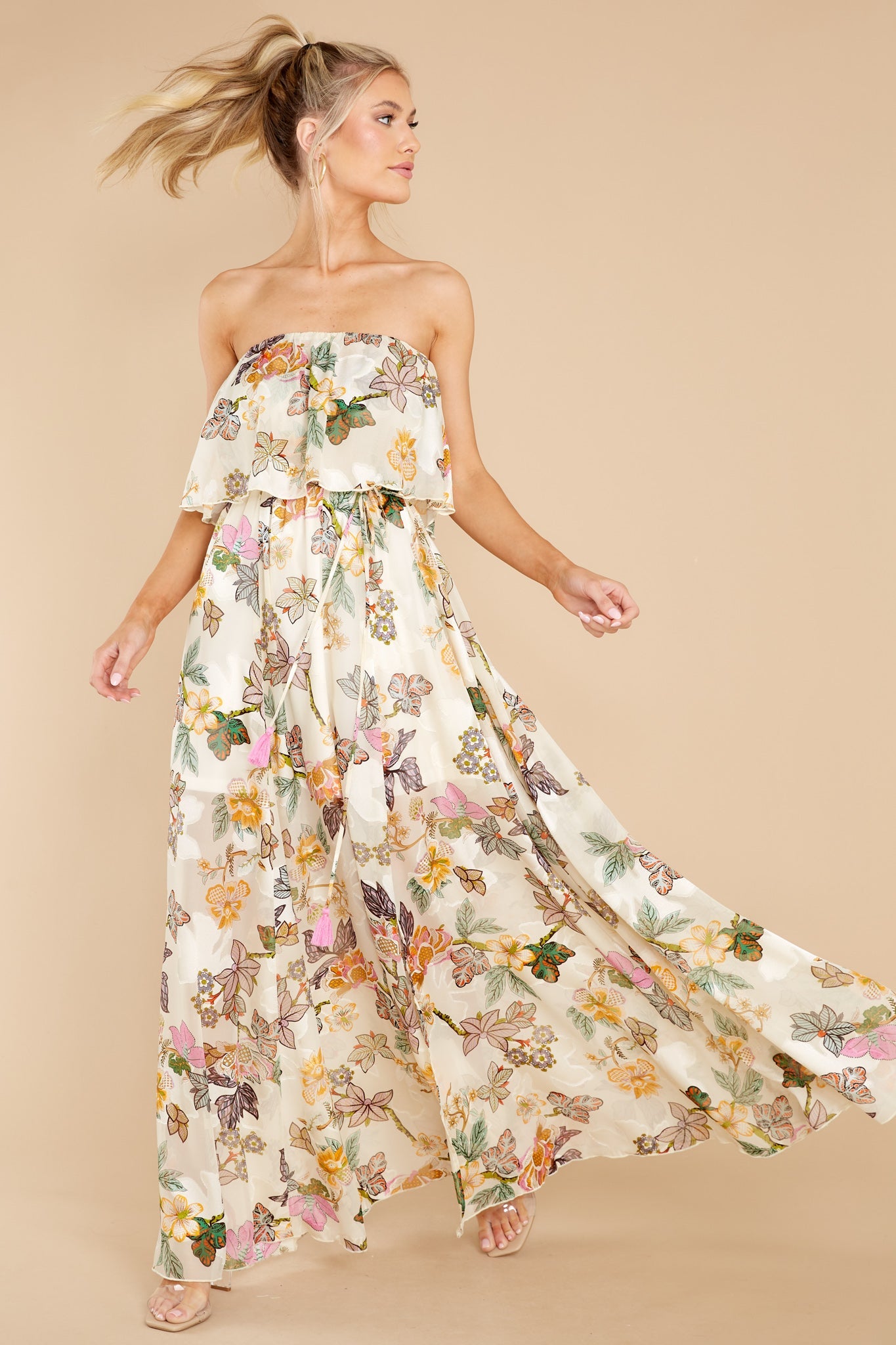 Cheerful Sights Ivory Floral Print Maxi Dress