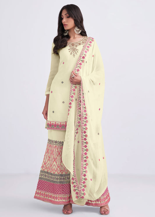 Blonde Yellow Designer Georgette Embroidered Suit