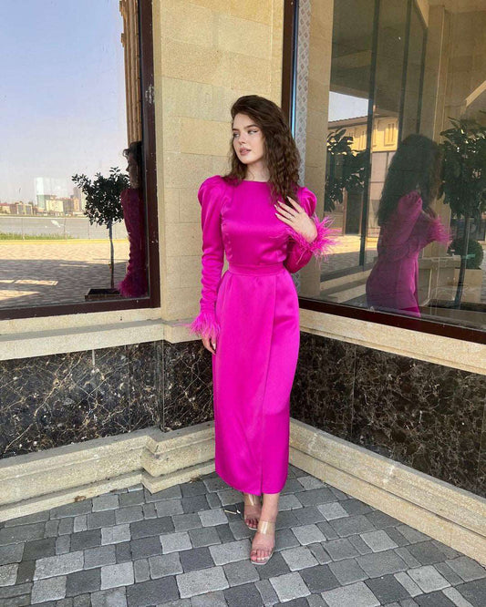 Frida Fuchsia Pink Mulberry Silk Midi Dress