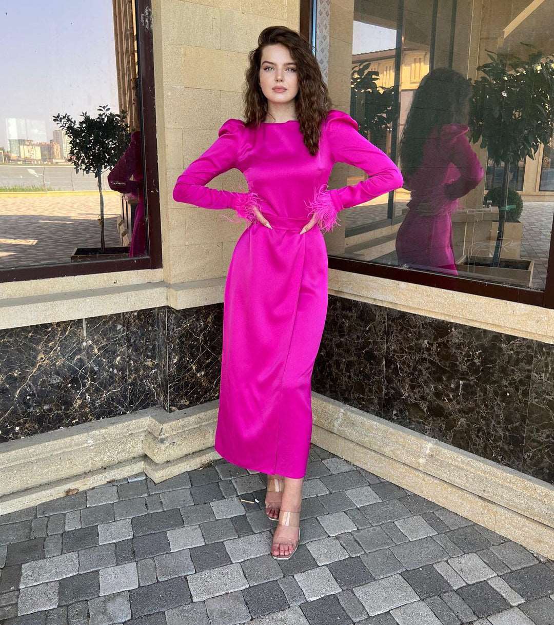 Frida Fuchsia Pink Mulberry Silk Midi Dress