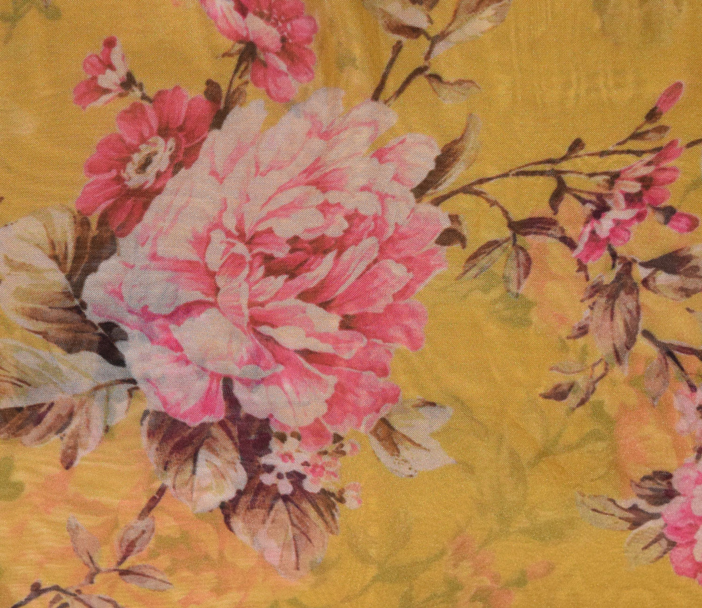 Floral Digital Printed Organza Fabric Available in Yellow and Teal Blue