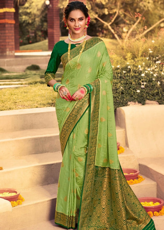 Fern Green Zari Woven Kanjivaram Silk Saree:Wedding Edition