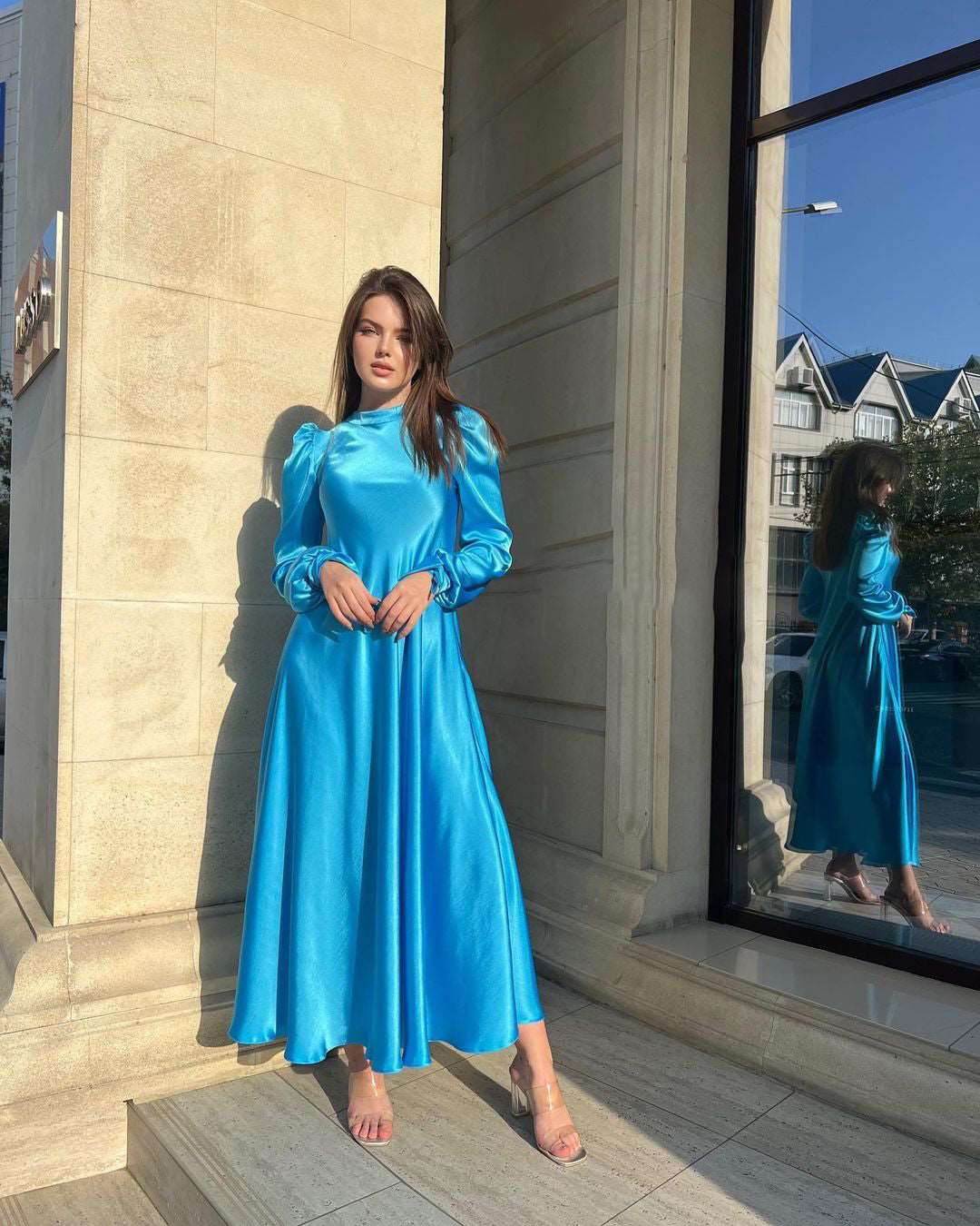 Jocasta Turquoise Long Sleeved Maxi Dress