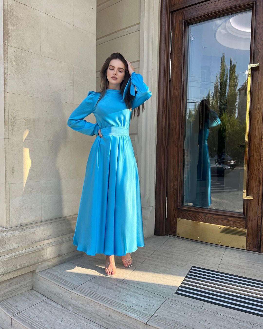 Jocasta Turquoise Long Sleeved Maxi Dress