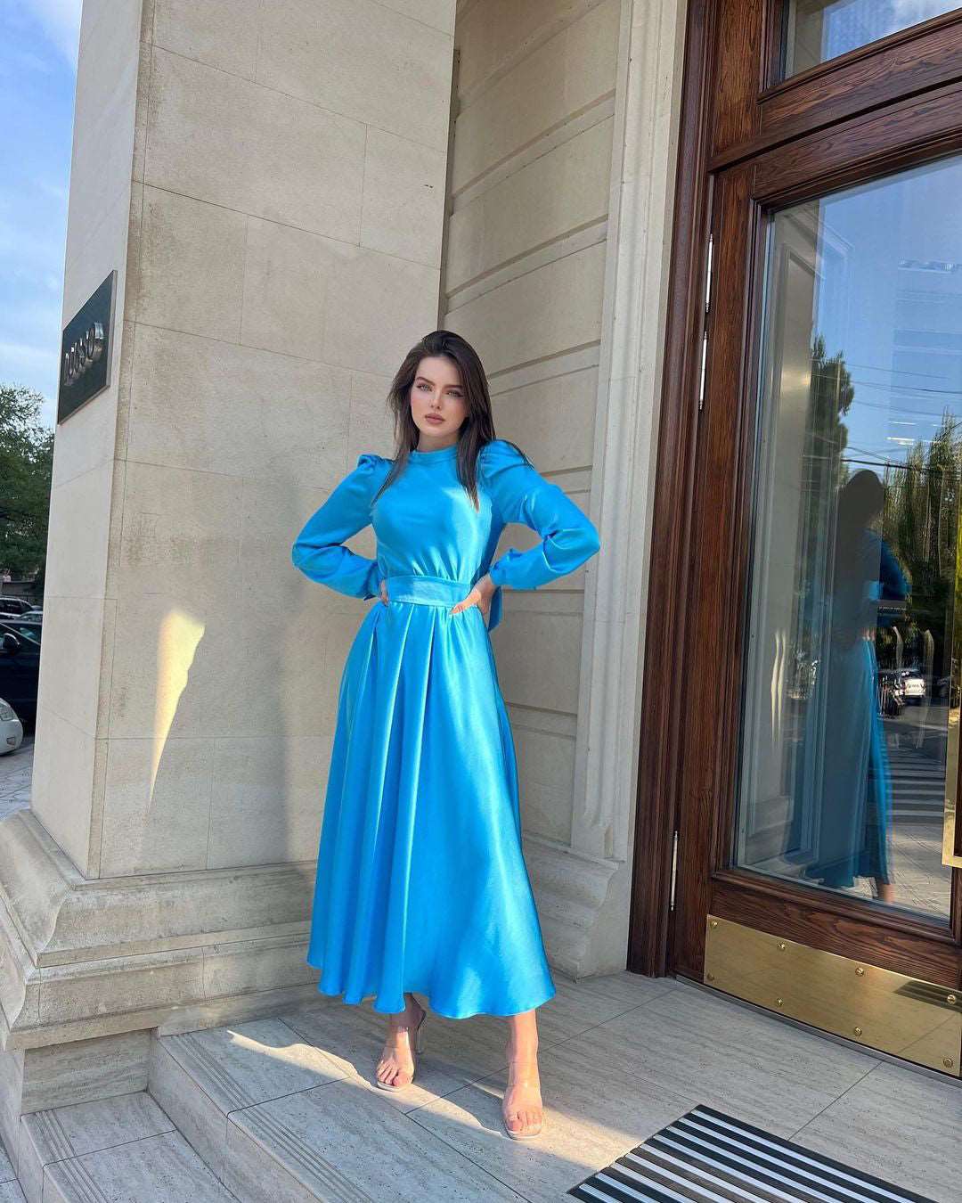 Jocasta Turquoise Long Sleeved Maxi Dress