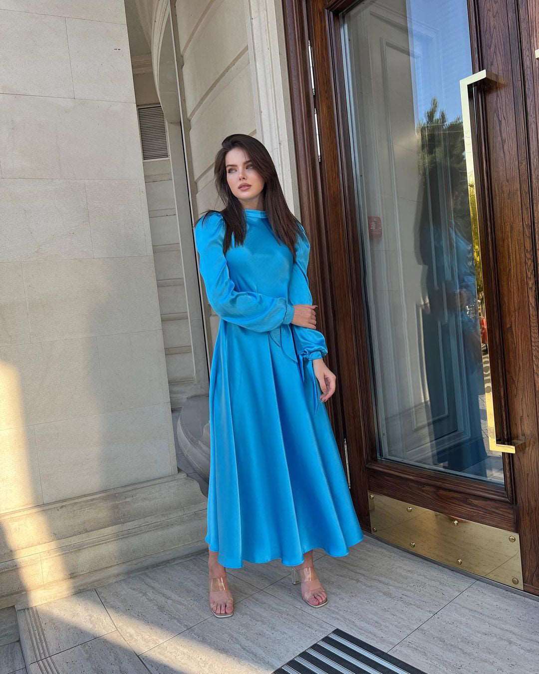 Jocasta Turquoise Long Sleeved Maxi Dress