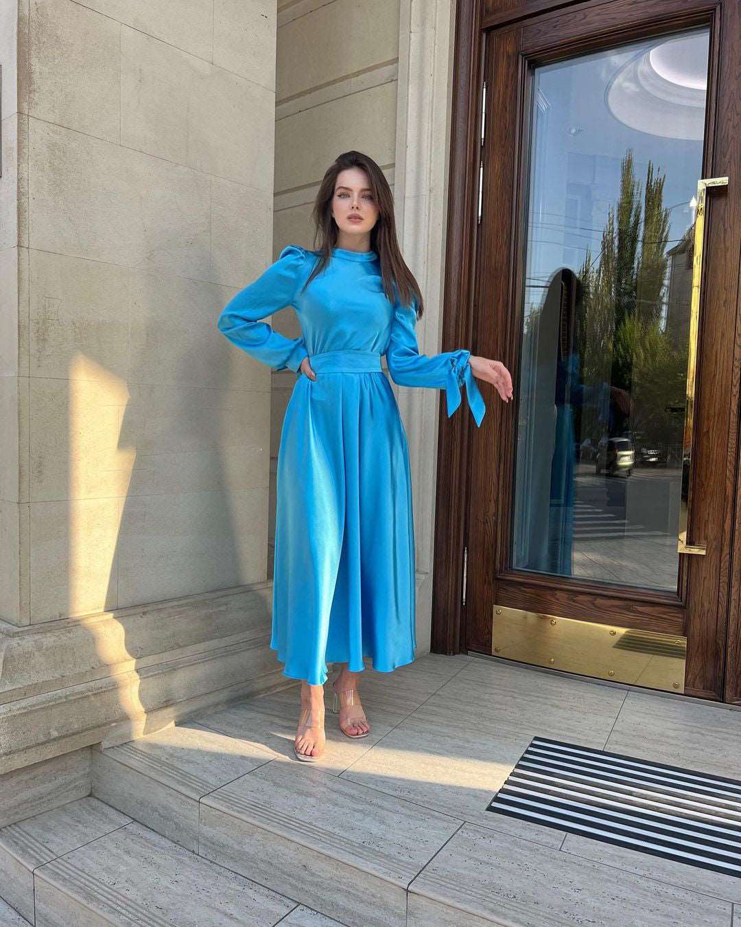 Jocasta Turquoise Long Sleeved Maxi Dress