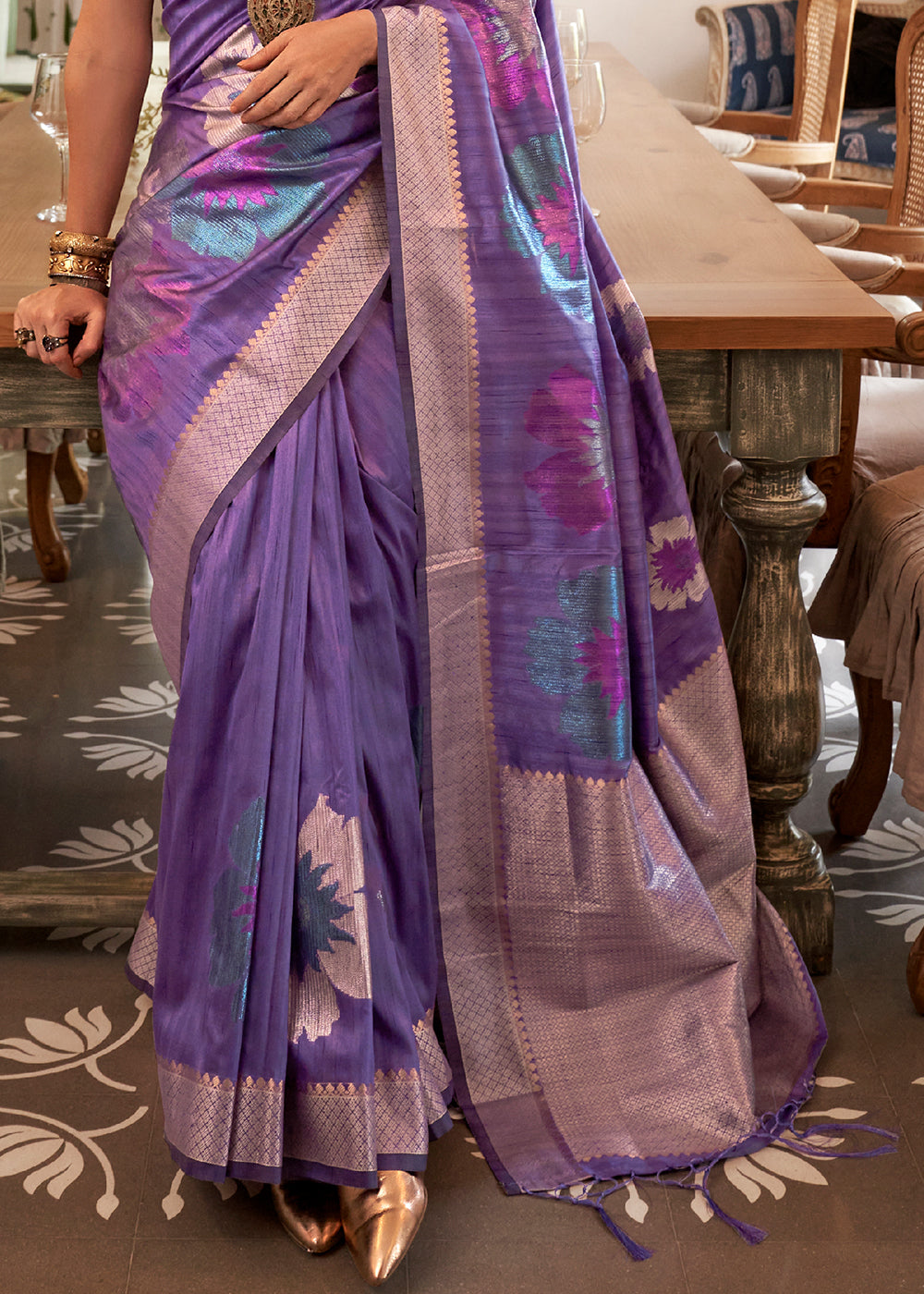 Grape Purple Multi Coloured Zari Handloom Weaving Silk Saree : Top Pick