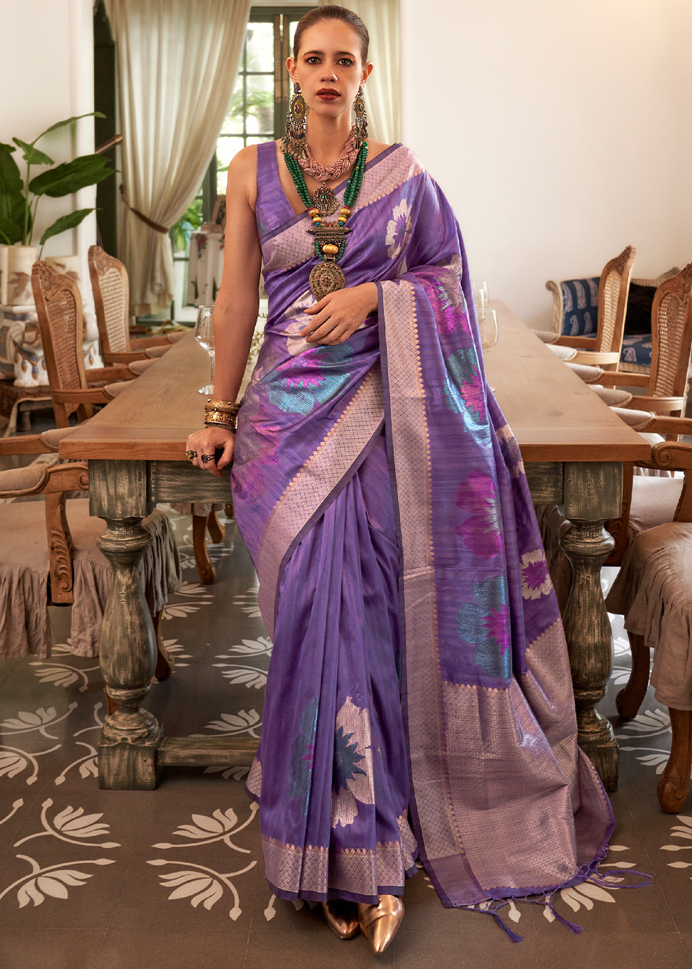 Grape Purple Multi Coloured Zari Handloom Weaving Silk Saree : Top Pick