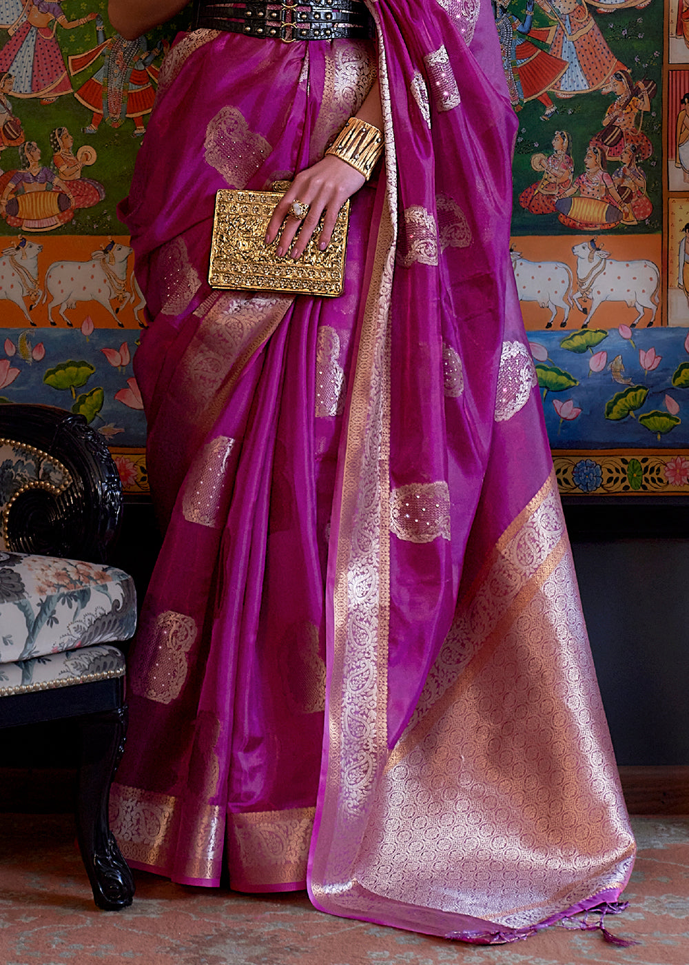 Lollipop Purple Handloom Woven Dual Tone Organza Silk Saree with Sequins Work