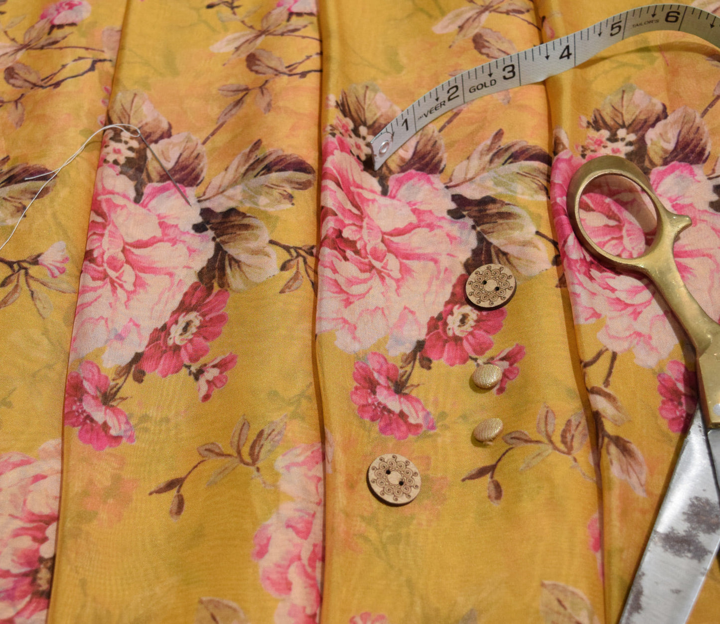 Floral Digital Printed Organza Fabric Available in Yellow and Teal Blue