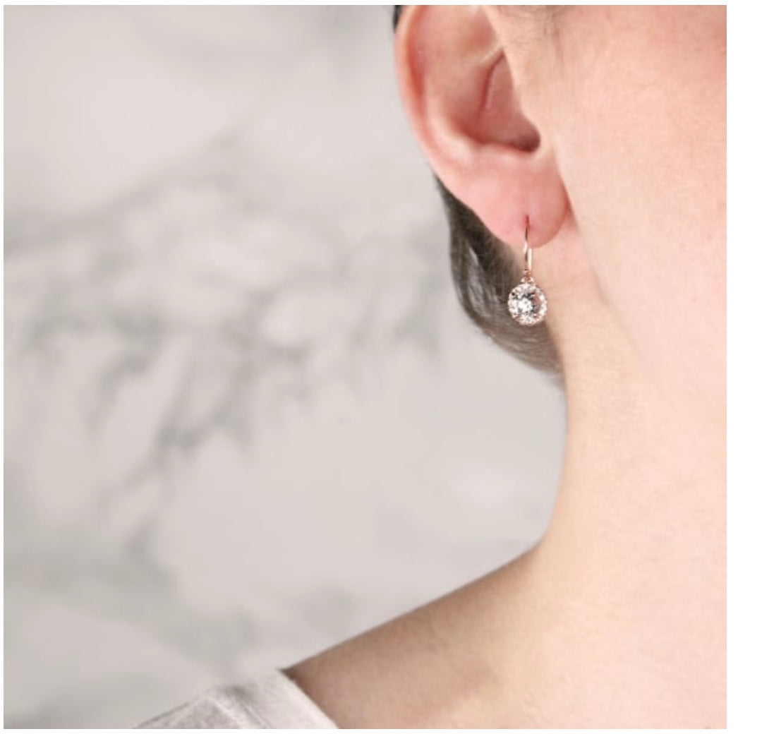 Glamorous 2.78 CTW Created Moissanite Halo Drop Earrings in 14K White Gold Plate