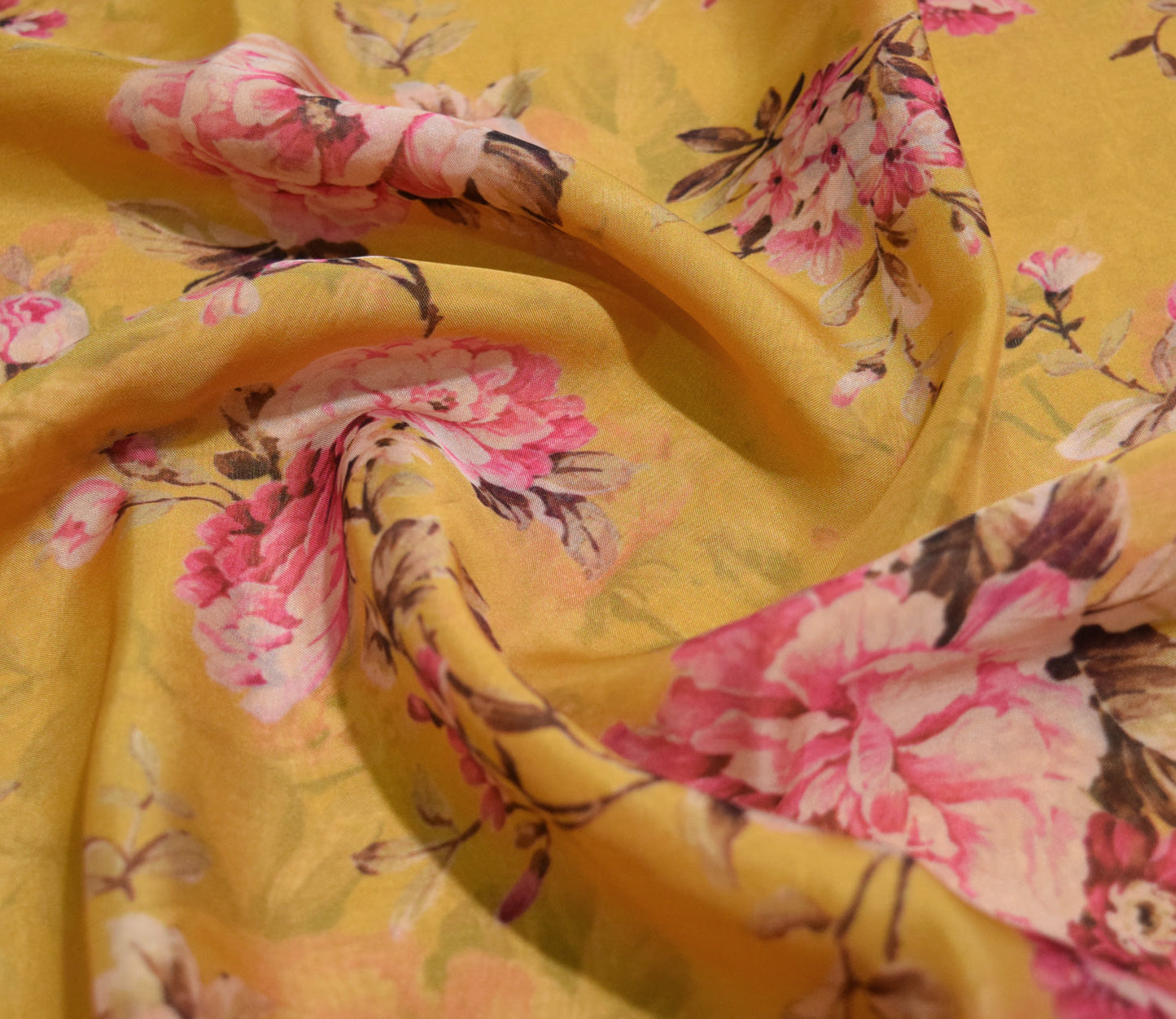 Floral Digital Printed Organza Fabric Available in Yellow and Teal Blue