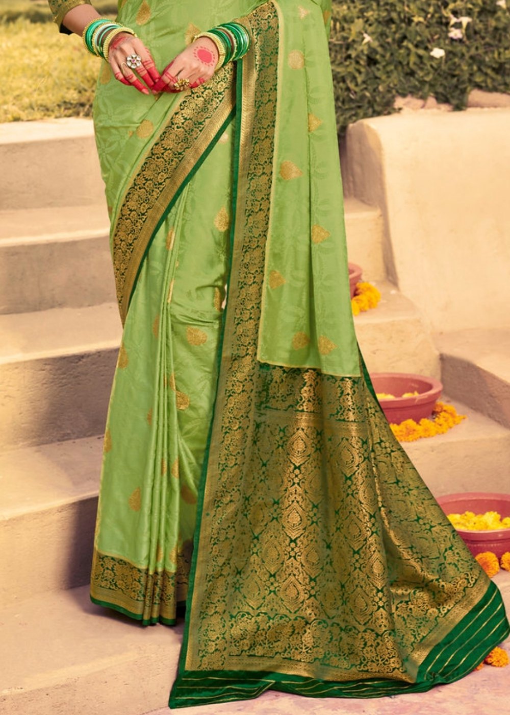 Fern Green Zari Woven Kanjivaram Silk Saree:Wedding Edition