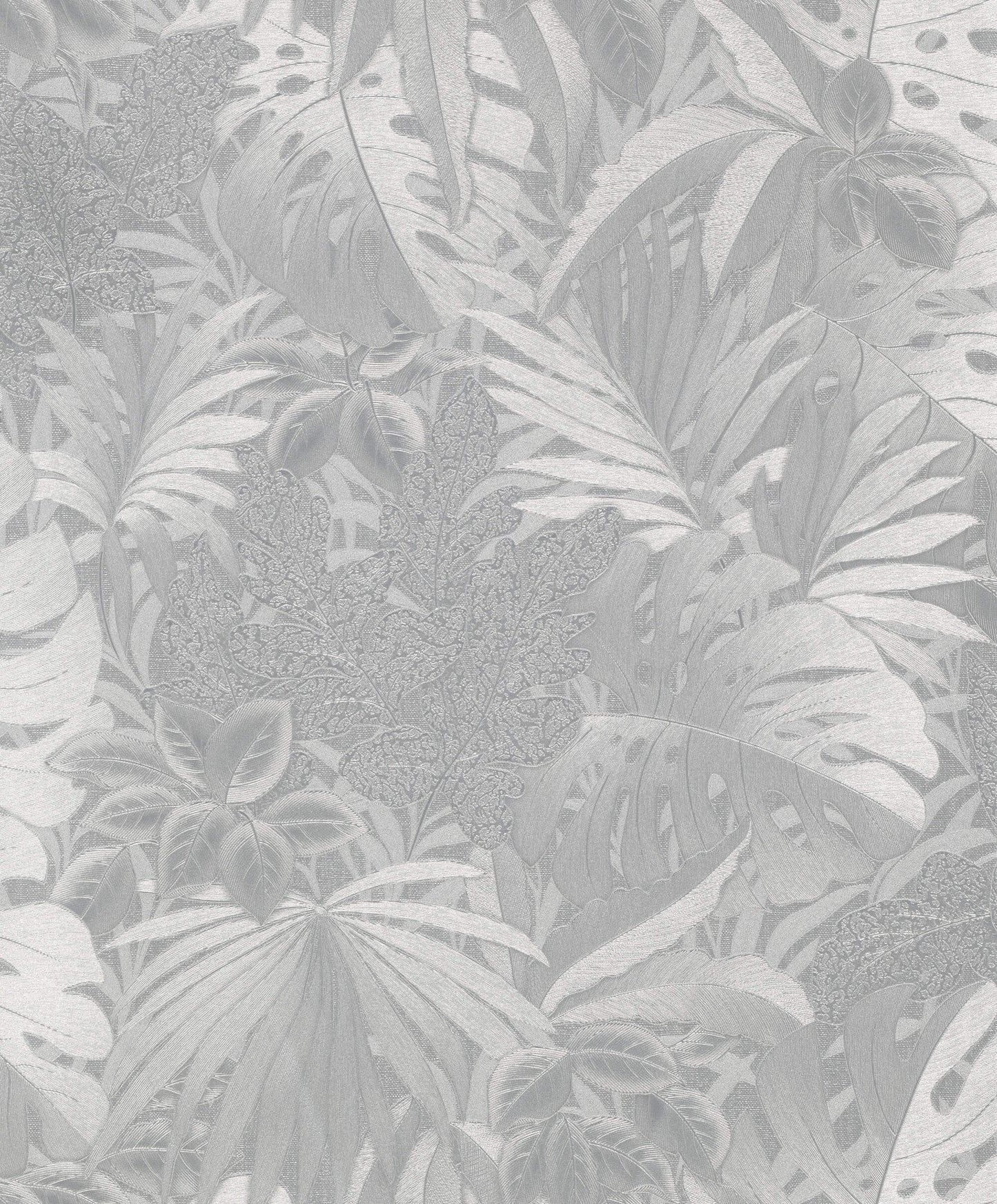Metallic Jungle Leaves Silver Wallpaper from Eden Collection by Galerie Wallcoverings