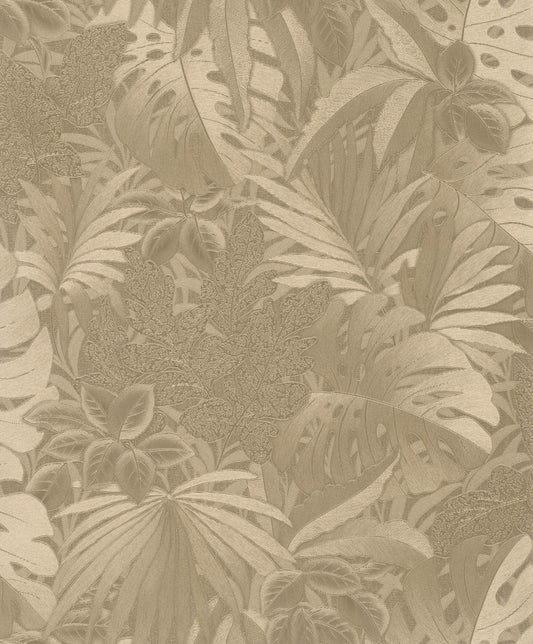 Metallic Jungle Leaves Gold Wallpaper from Eden Collection by Galerie Wallcoverings