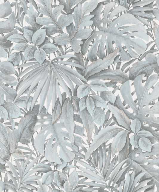Jungle Leaves White/Green Wallpaper from Eden Collection by Galerie Wallcoverings