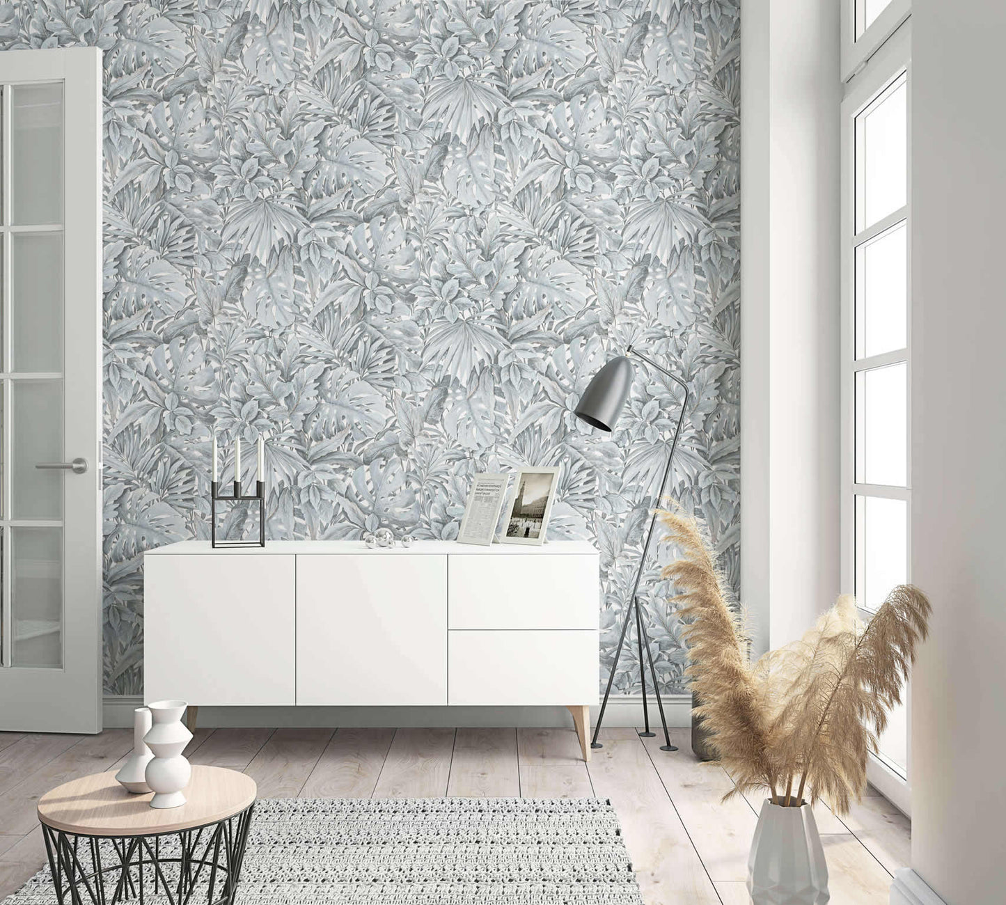 Jungle Leaves White/Green Wallpaper from Eden Collection by Galerie Wallcoverings