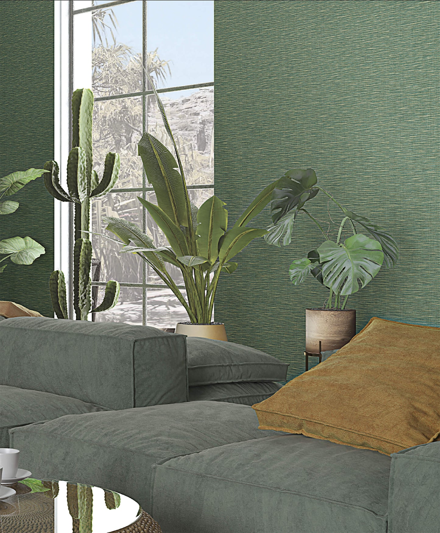 Weave Green Wallpaper from Eden Collection by Galerie Wallcoverings