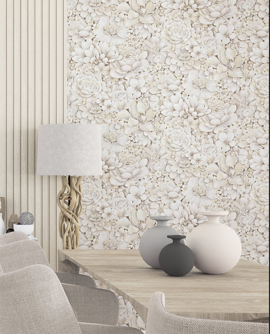 Floral Texture Greige Wallpaper from Eden Collection by Galerie Wallcoverings
