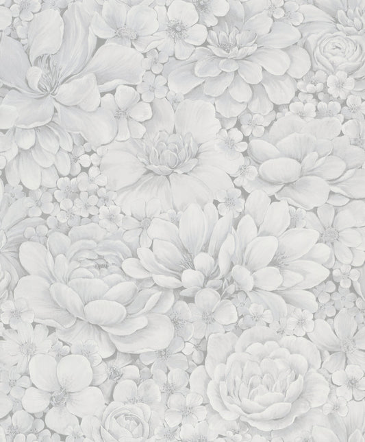 Floral Texture White/Grey Wallpaper from Eden Collection by Galerie Wallcoverings