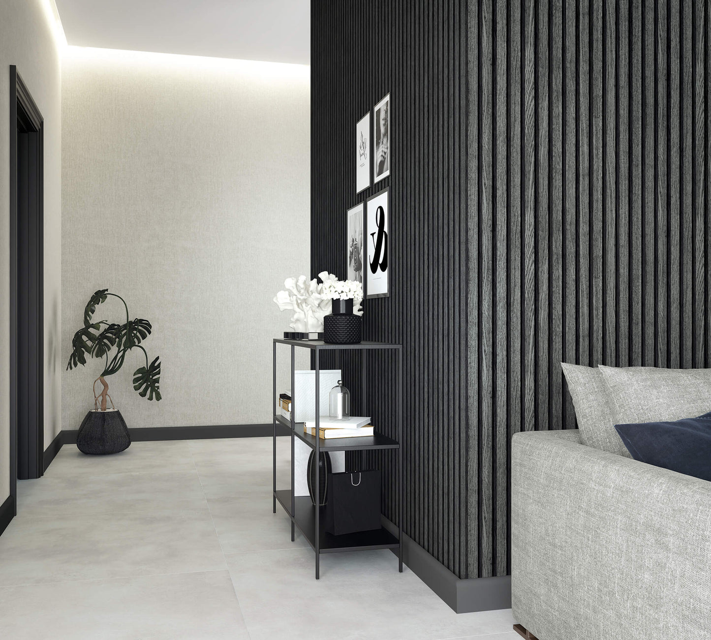 Wood Stripe Black/Anthracite Wallpaper from Eden Collection by Galerie Wallcoverings