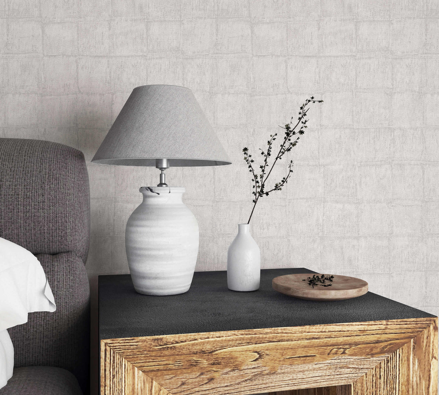 Tile Soft Grey Wallpaper from Eden Collection by Galerie Wallcoverings