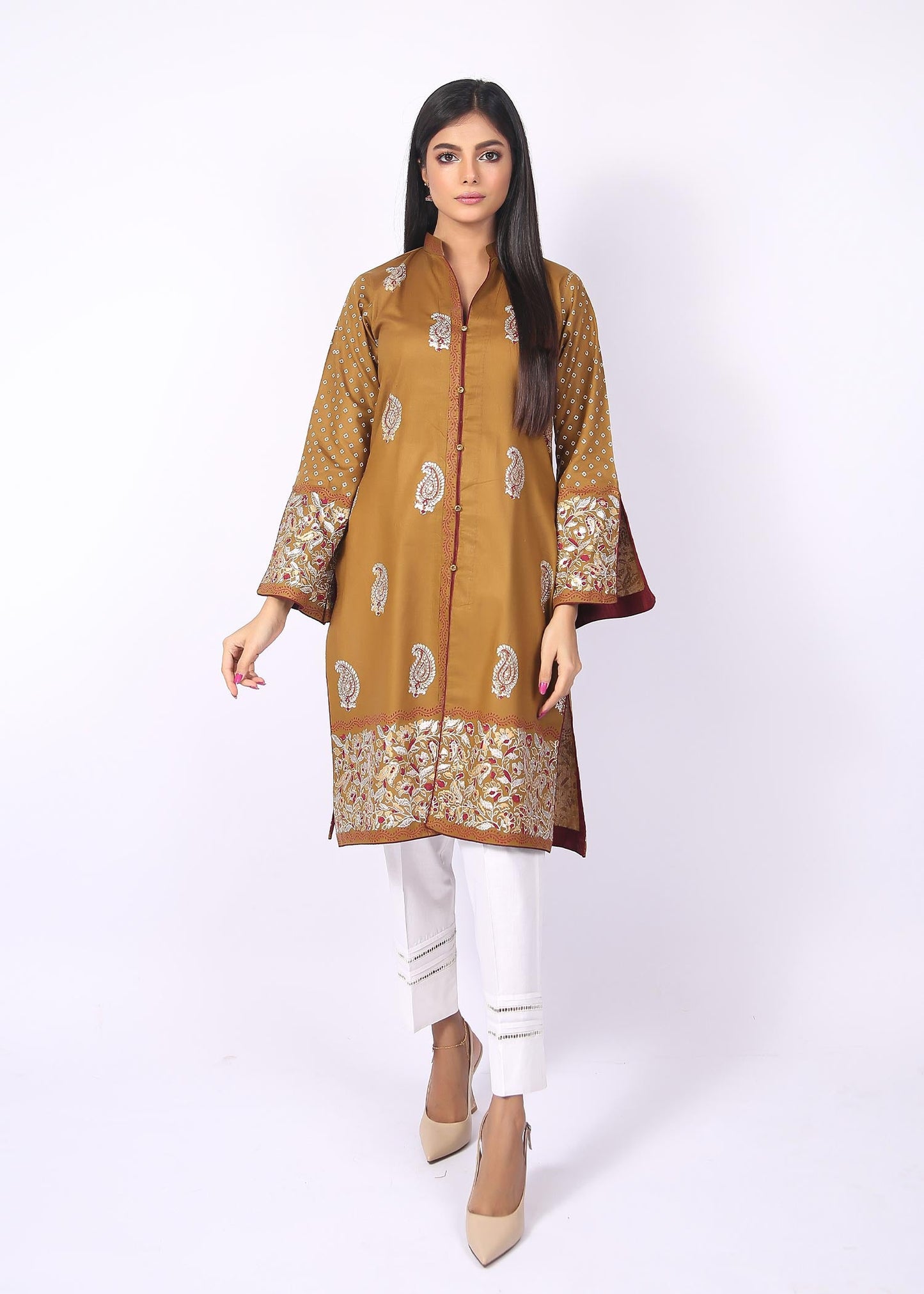 FashionPorters - Unstitched 3 Piece Block Printed Cotton Lawn Yellowish Green Suit SUS22-RY14