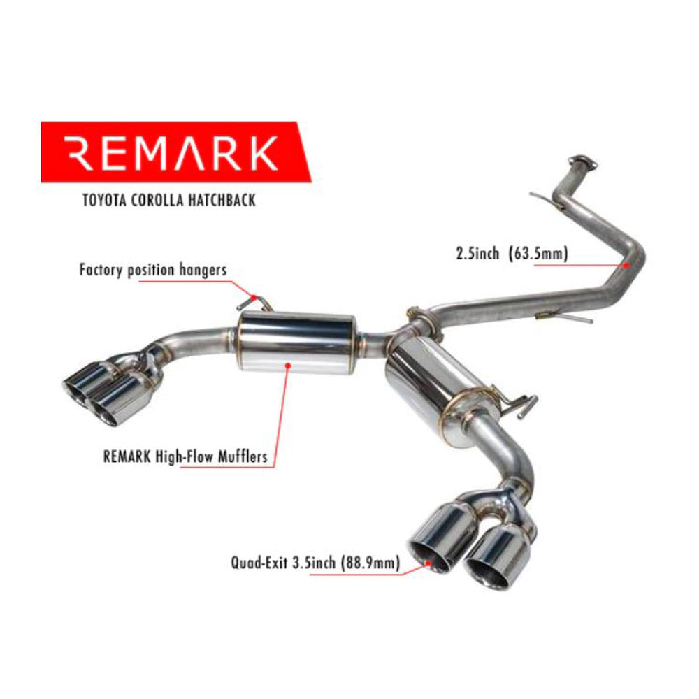 Remark 2019+ Toyota Corolla Hatchback Quad-Exit Cat-Back Exhaust Burnt Stainless Steel (remRK-C4063T-01P)