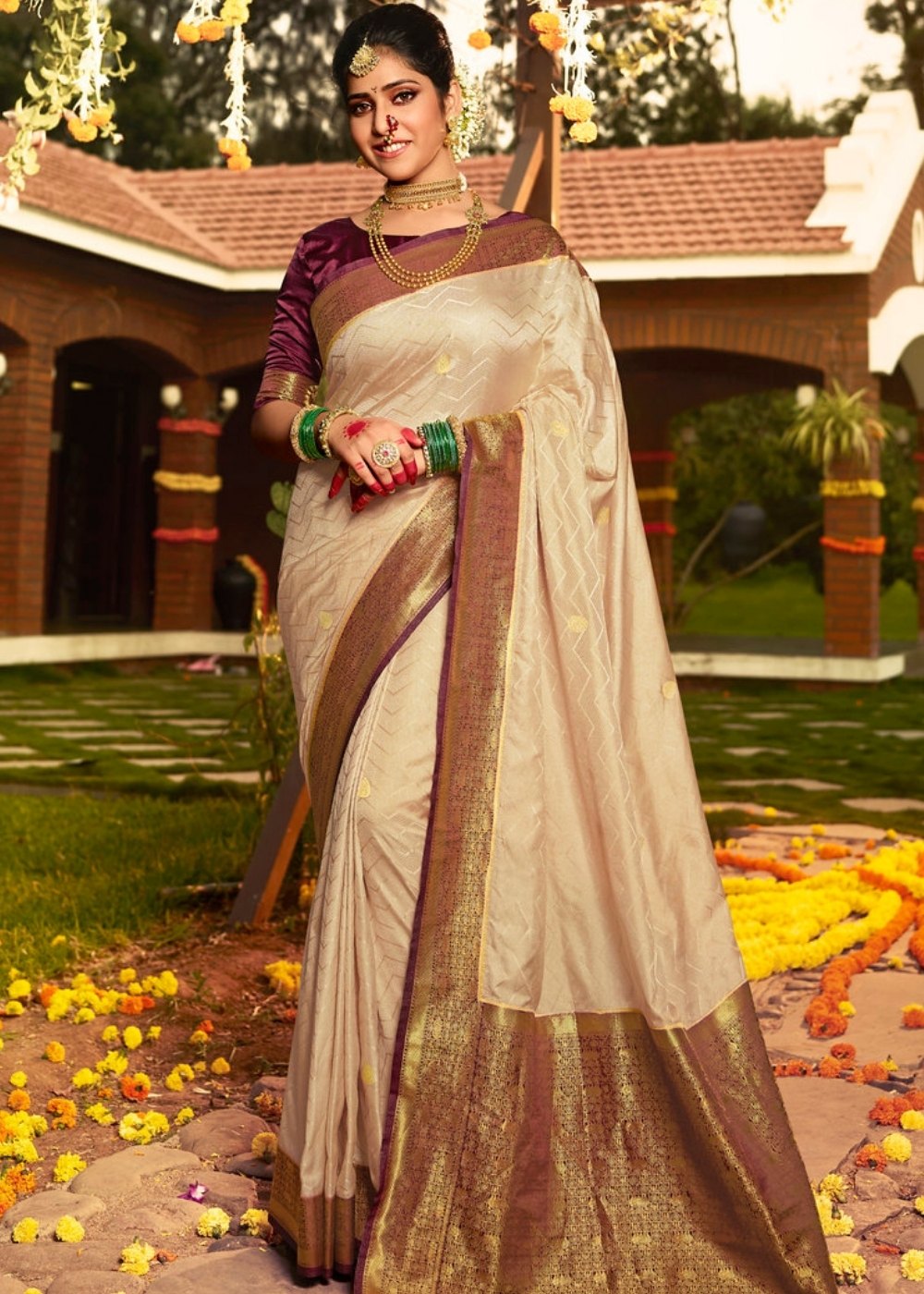 Wheat Brown Zari Woven Kanjivaram Silk Saree:Wedding Edition