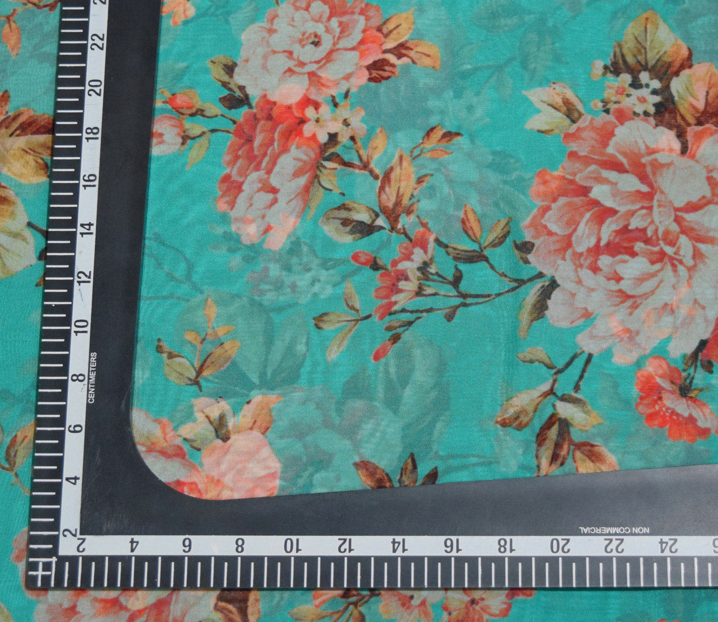 Floral Digital Printed Organza Fabric Available in Yellow and Teal Blue