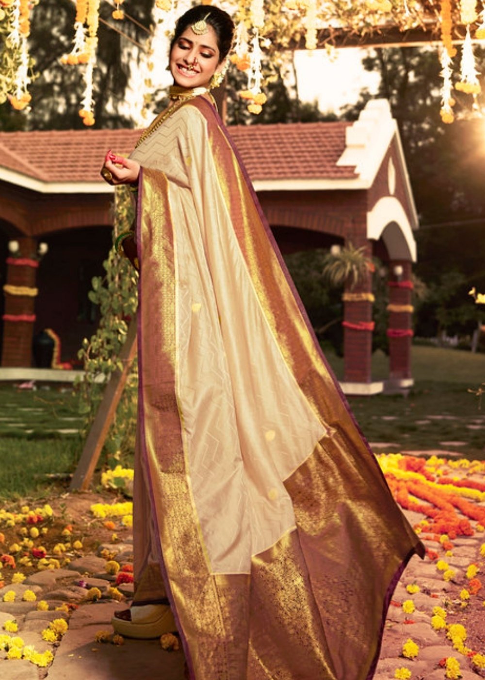 Wheat Brown Zari Woven Kanjivaram Silk Saree:Wedding Edition