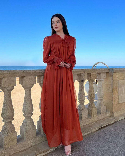 María José Rust Gathered Front Maxi Dress