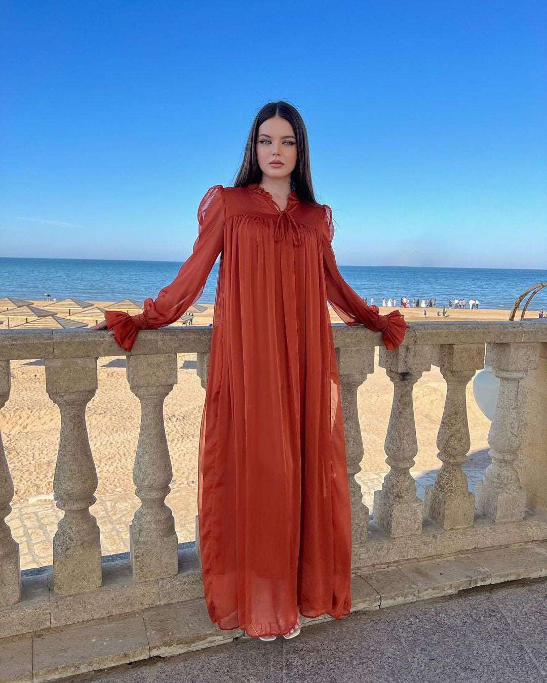 María José Rust Gathered Front Maxi Dress